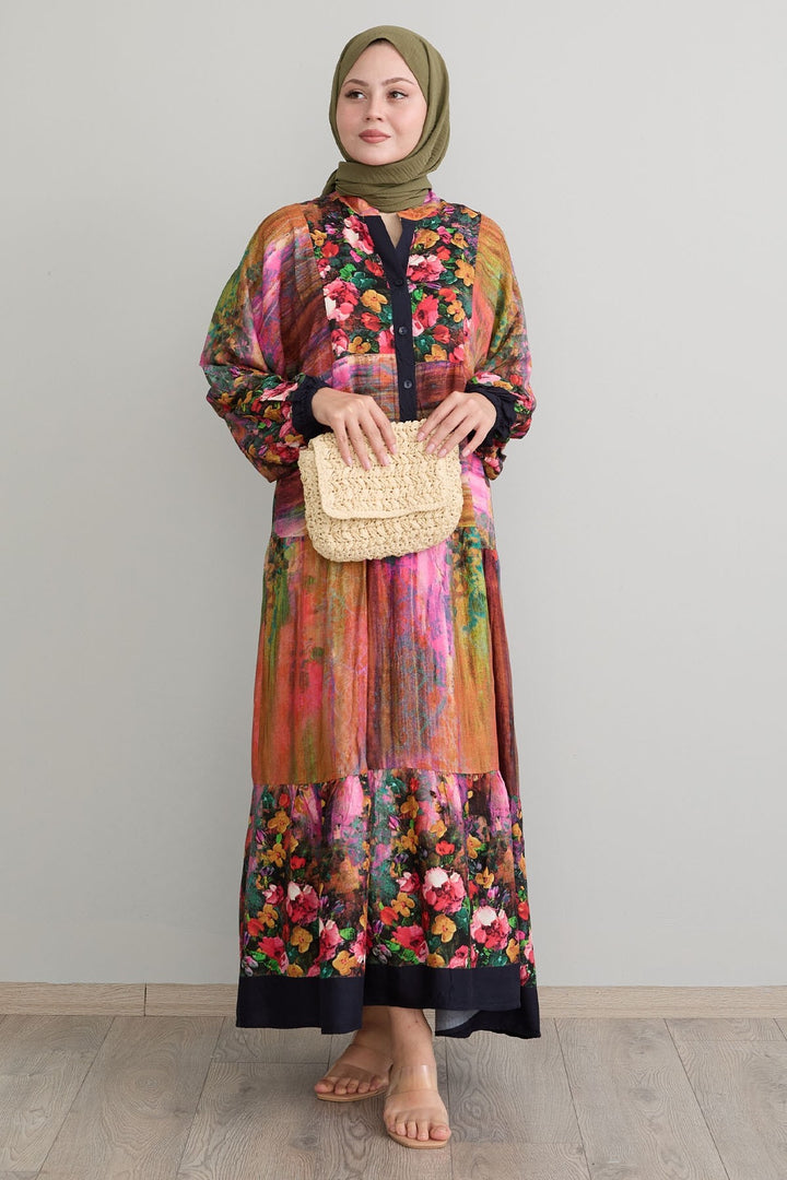 MDS Women Abstract Flowered Black Viscose Dress - Beveren