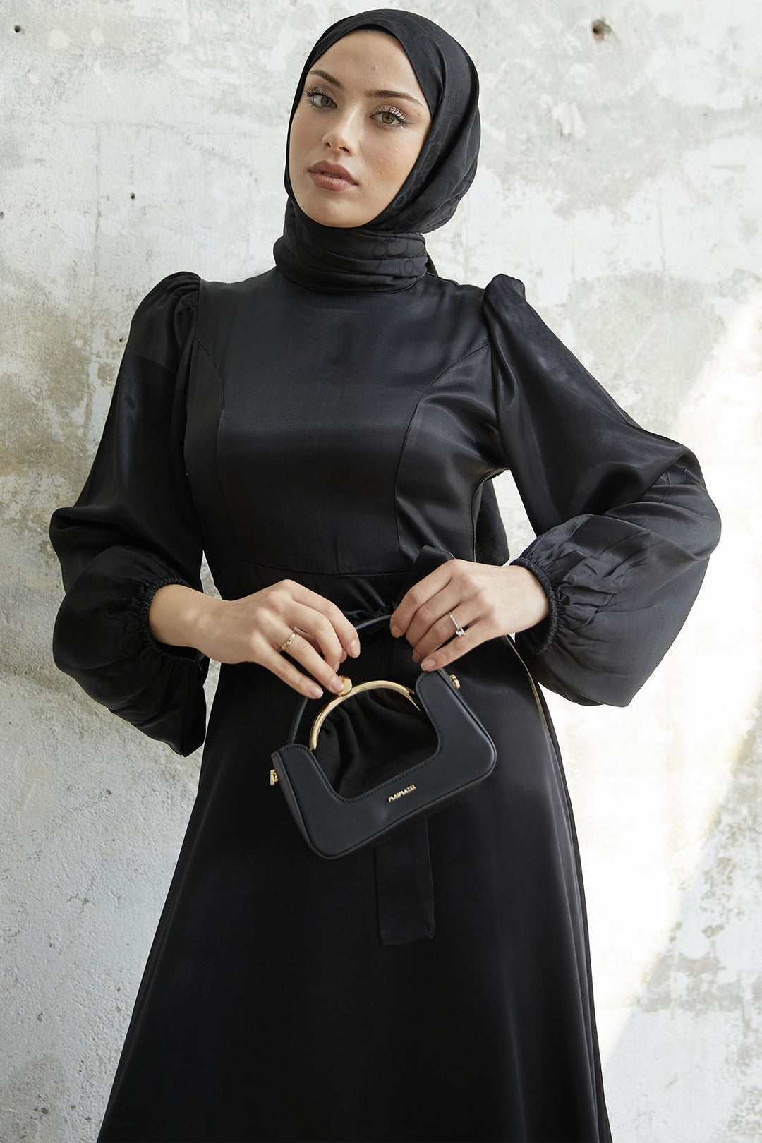 MDS Women Belted Balloon Sleeve Satin Dress - Black - Pembroke Pines