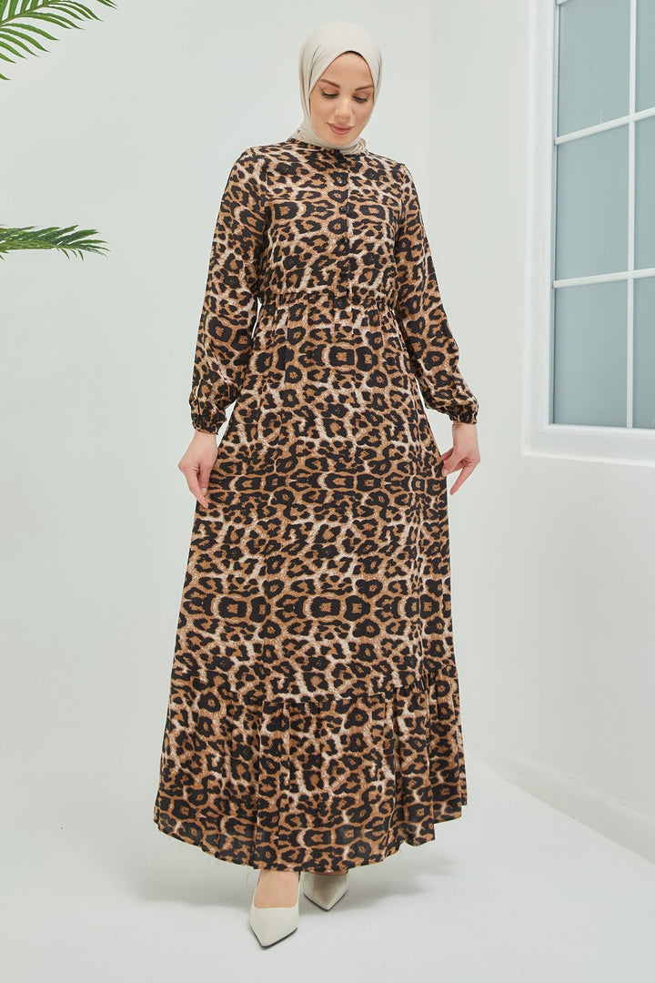MDS Women Alminor Patterned Buttoned Viscose Dress - Brown - Como