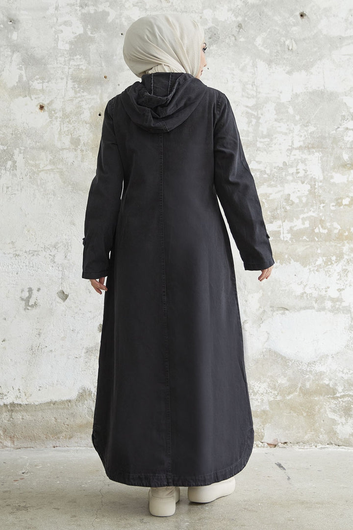 MDS Women Pocket Hooded Denim Abaya - Black - Bel Air South