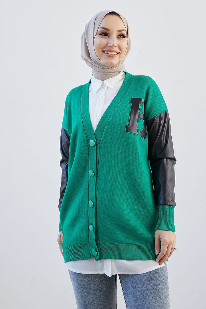 MDS Women Nivya Letter Printed Knit Cardigan - Green - Liège