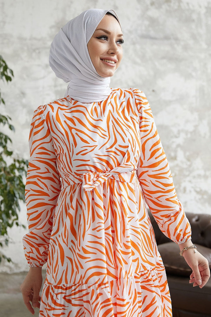 MDS Women Alessa Striped Pattern Dress - Orange - Overland Park