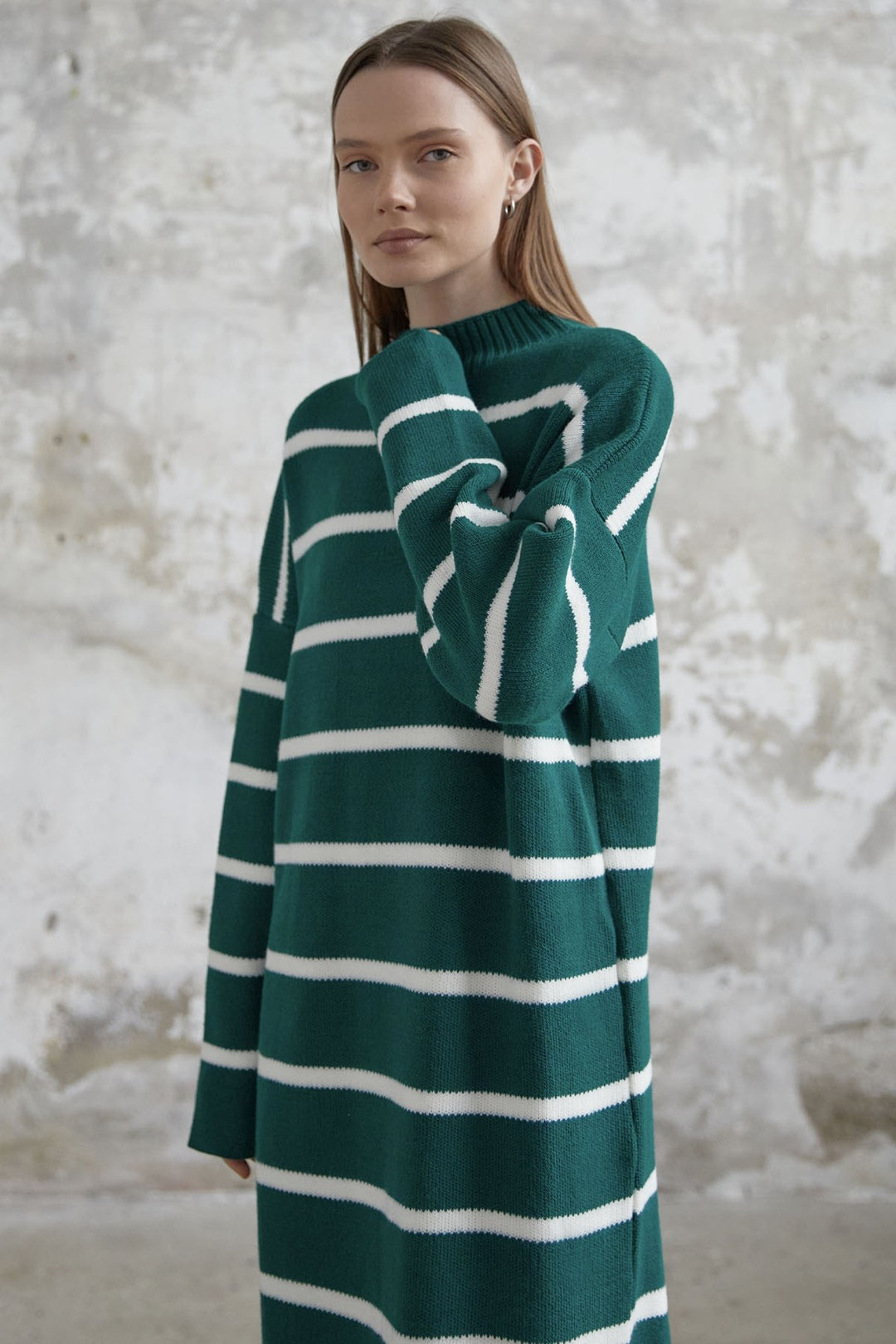 MDS Women Striped Knit Dress - Emerald Green - North Bethesda