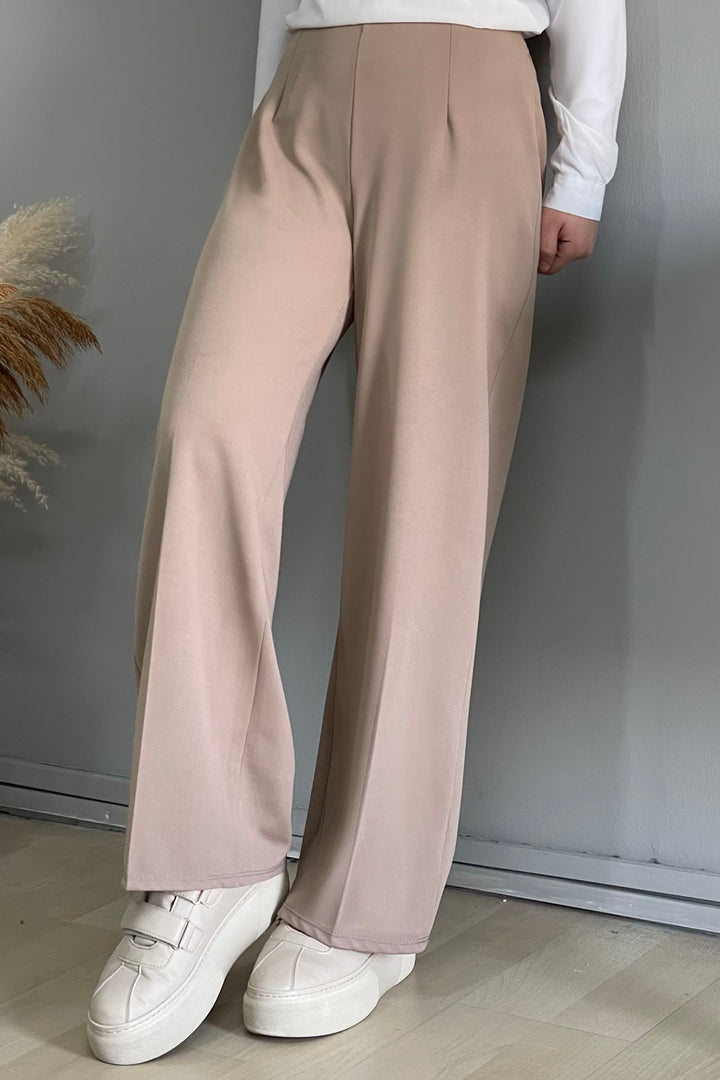MDS Women Wide Leg High Waist Elastic Waist Pants - Beige - Howell
