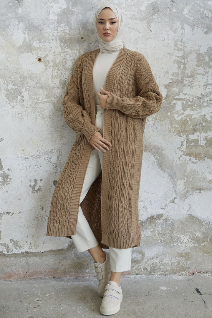 MDS Women Molly Chain Pattern Knit Cardigan - Camel - Leavenworth