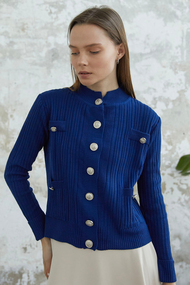 MDS Women Navy Buttoned Short Cardigan - Horad Zhodzina