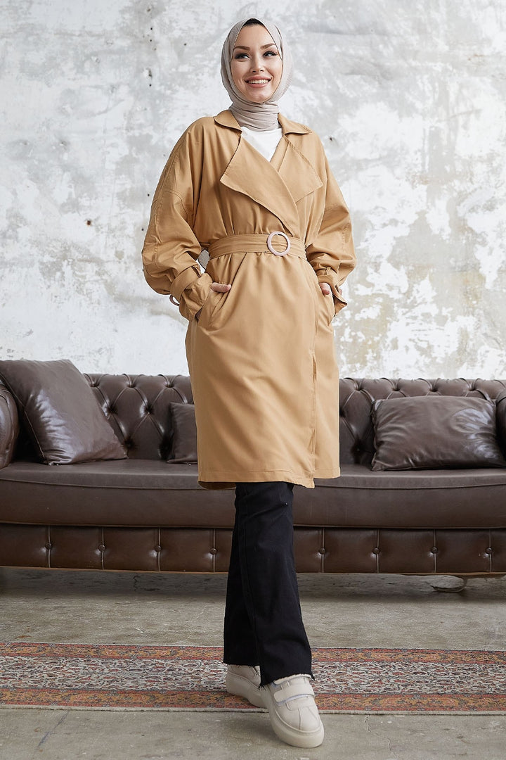 MDS Women Double-Breasted Ring Detail Slouchy Trench Coat - Beige - Brasschaat