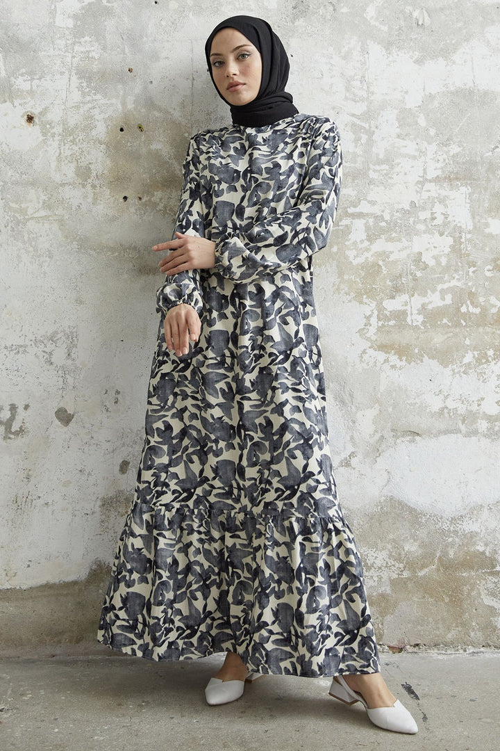 MDS Women Lily Patterned Waffle Dress - Black - Santiago de Compostela