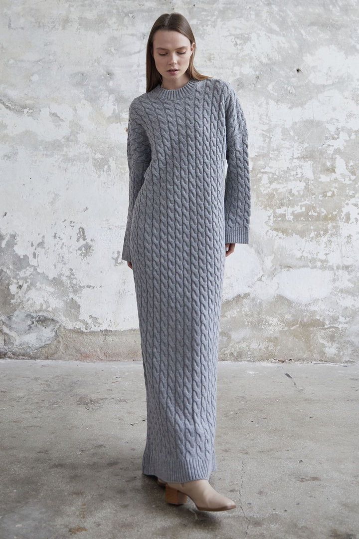 MDS Women Everly Knitted Patterned Sweater Dress - Gray - Xico
