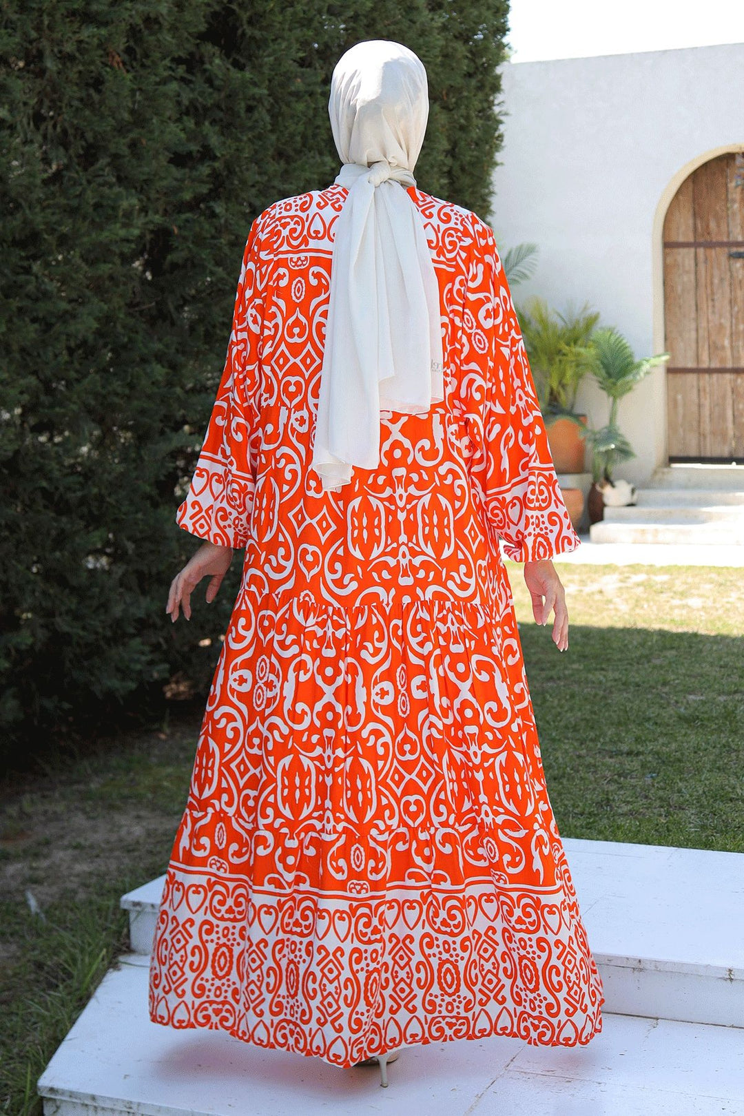 MDS Women Patterned Loose Ethnic Orange Viscose Dress - Fremont