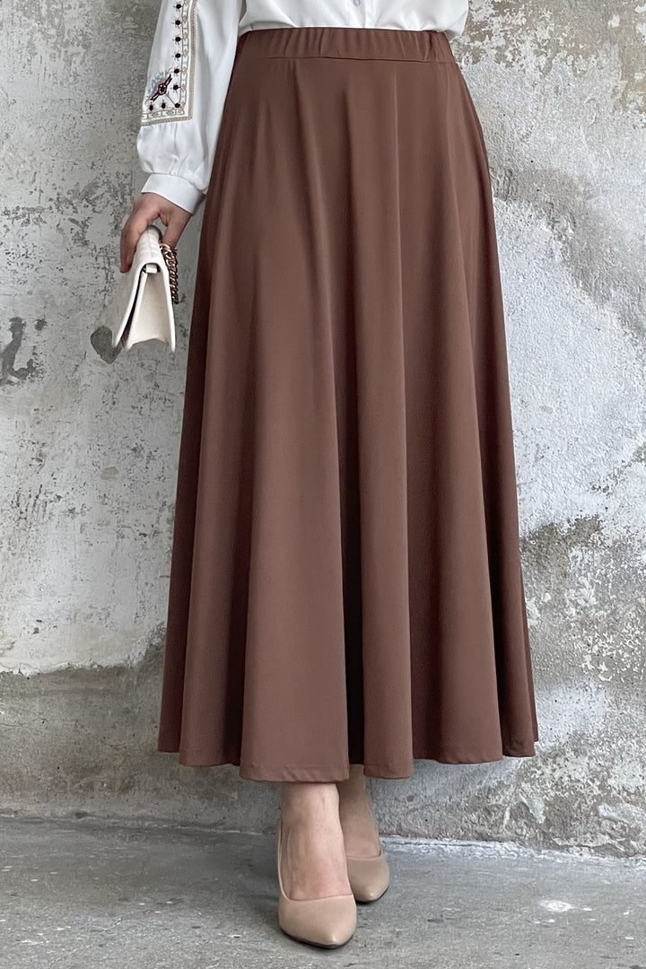 MDS Women Elastic Waist Scuba Skirt - Tan - Vilvoorde