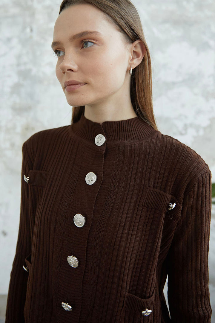 MDS Women Marin Buttoned Short Cardigan - Bitter Coffee - Passau