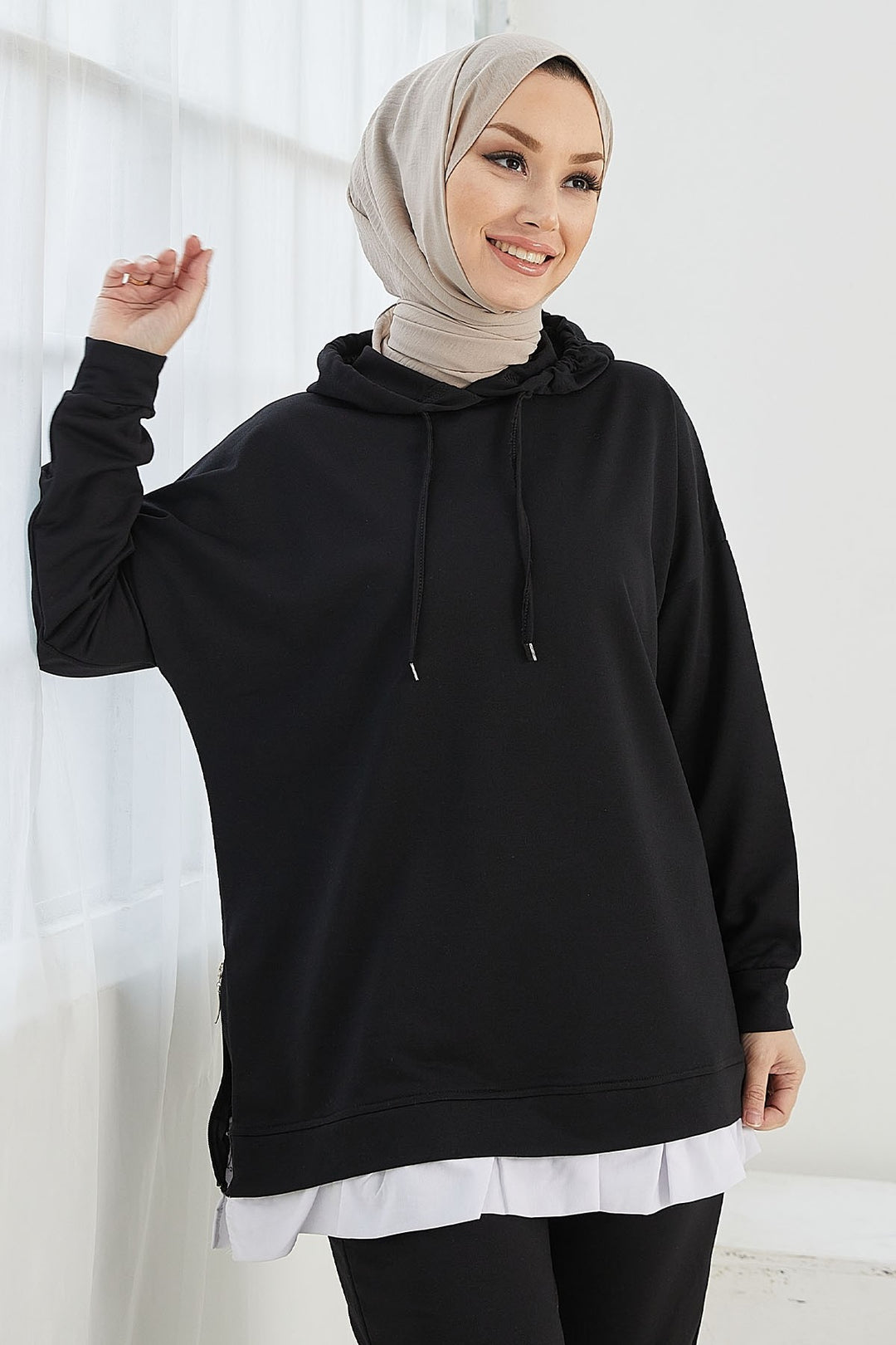 MDS Women Losya Sides Zippered Hooded Two Piece Set - Black - Piedras Negras