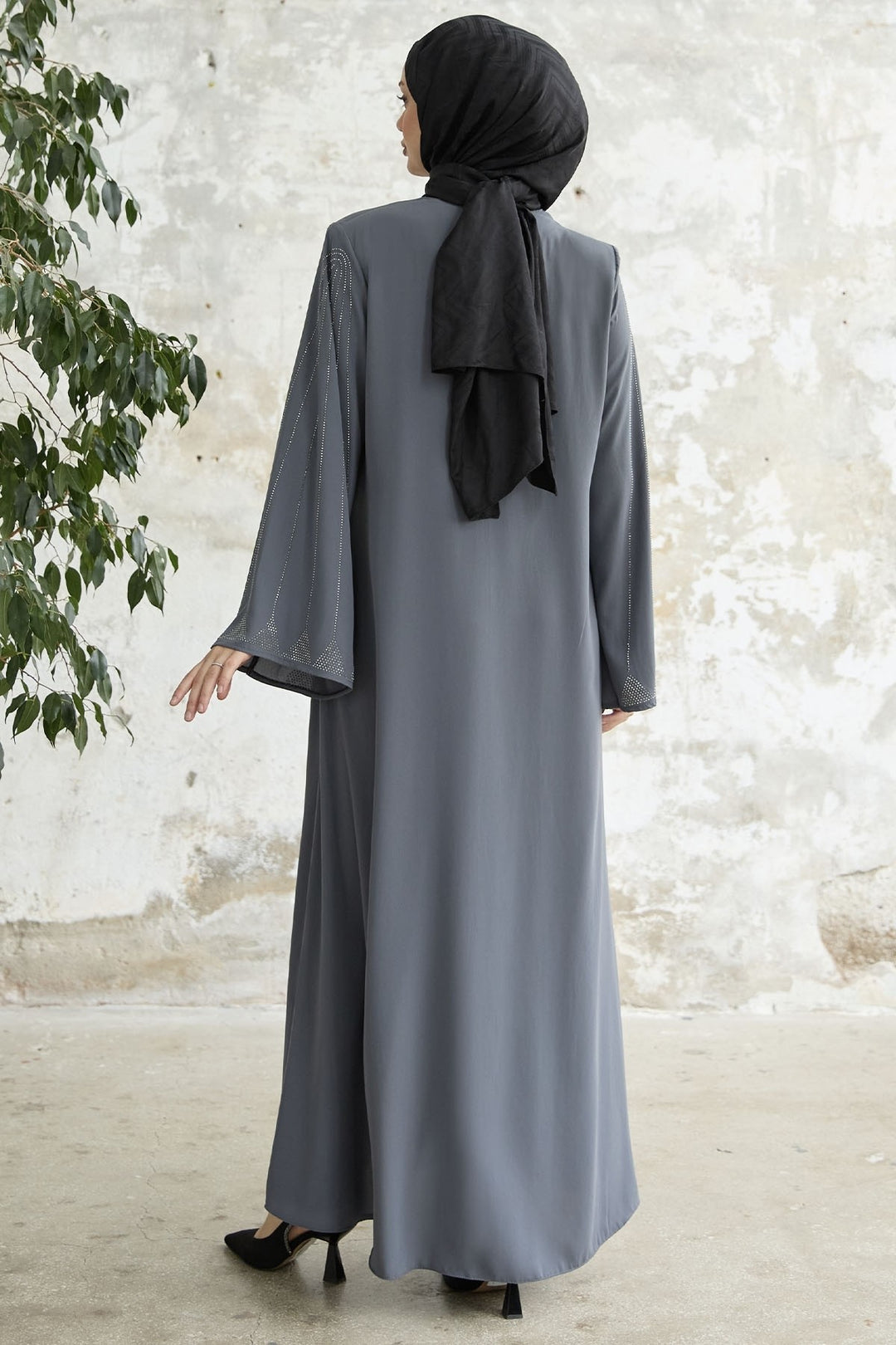 MDS Women Stone-embellished Wide Sleeve Ferace - Gray - Brescia