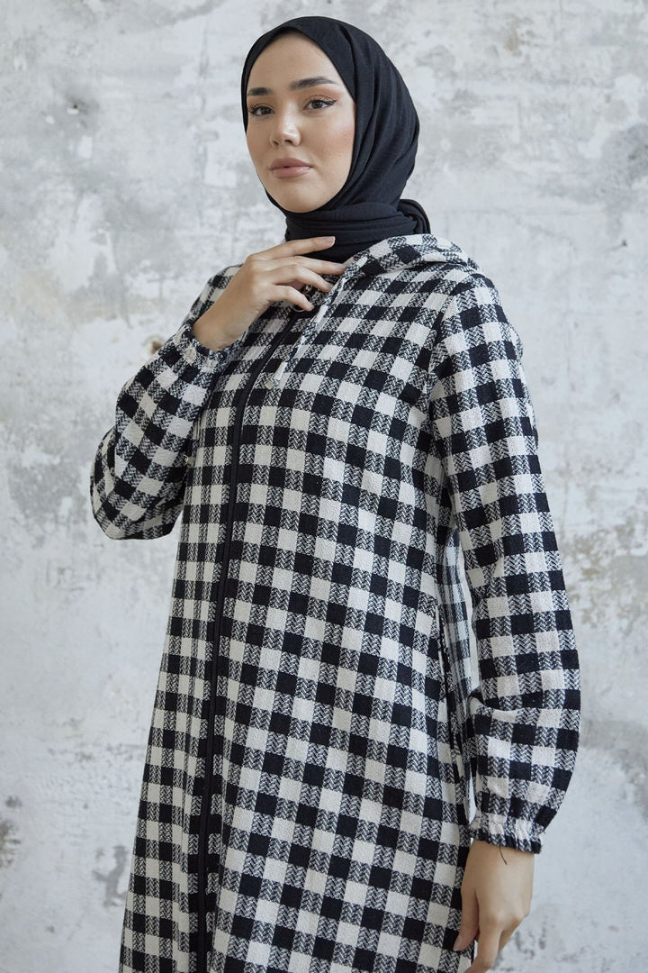MDS Women Plaid Coat - Black - Germering