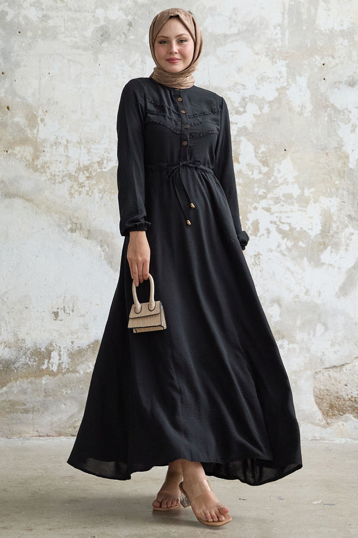 MDS Women Lace Detail Black A-line Dress - Melitopol