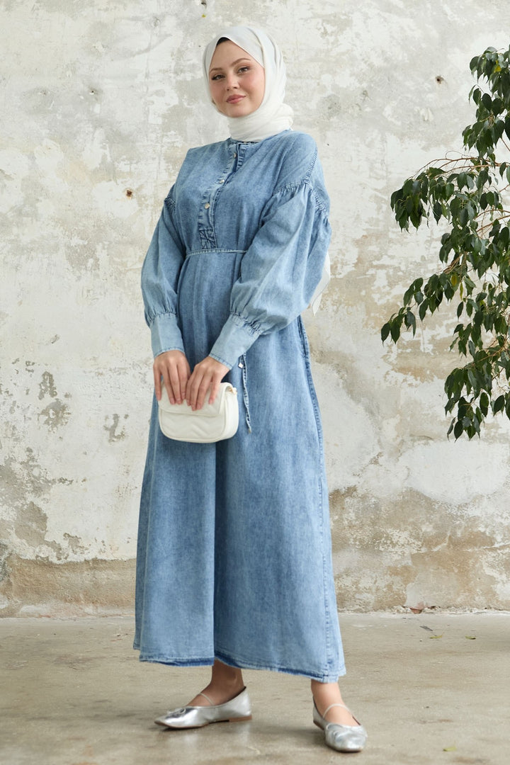 MDS Women Blue Denim Dress with Cuffed Sleeve - El Paso de Robles
