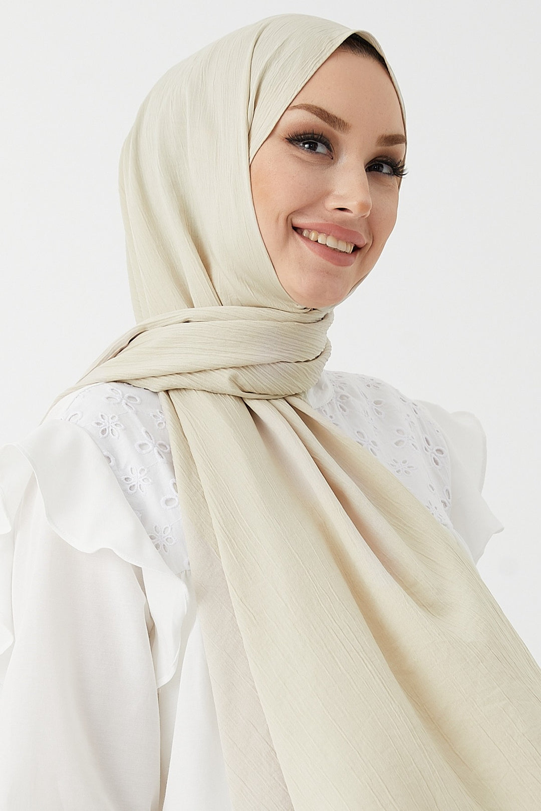 MDS Women Mica Crinkle Silk Shawl - Stone - Durham