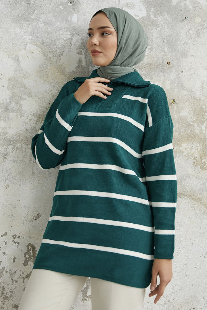 MDS Women Maroya Striped Knit Sweater - Petrol Green - Ostfildern