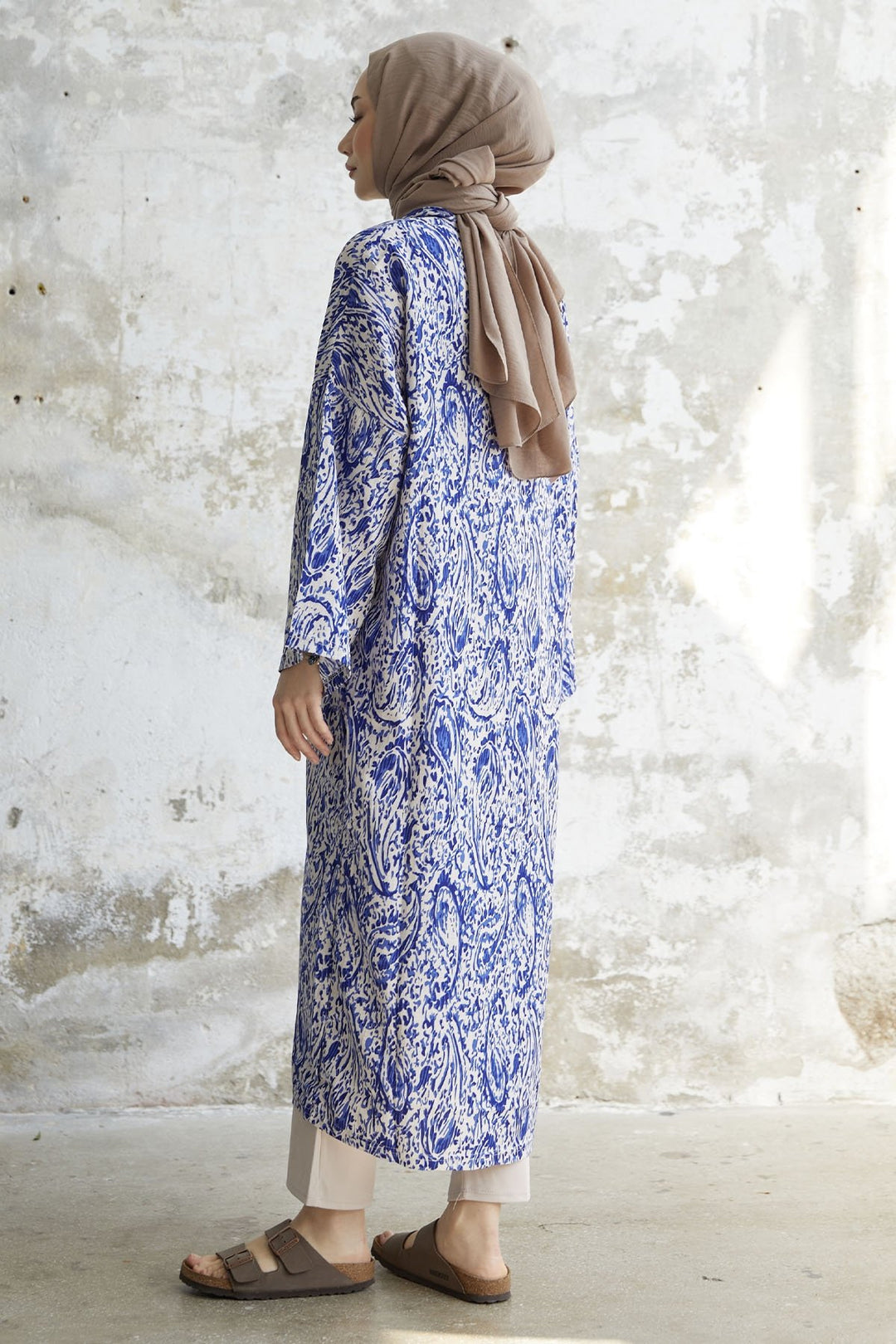 MDS Women Spiral Patterned Long Kimono - Blue - Reggio Emilia