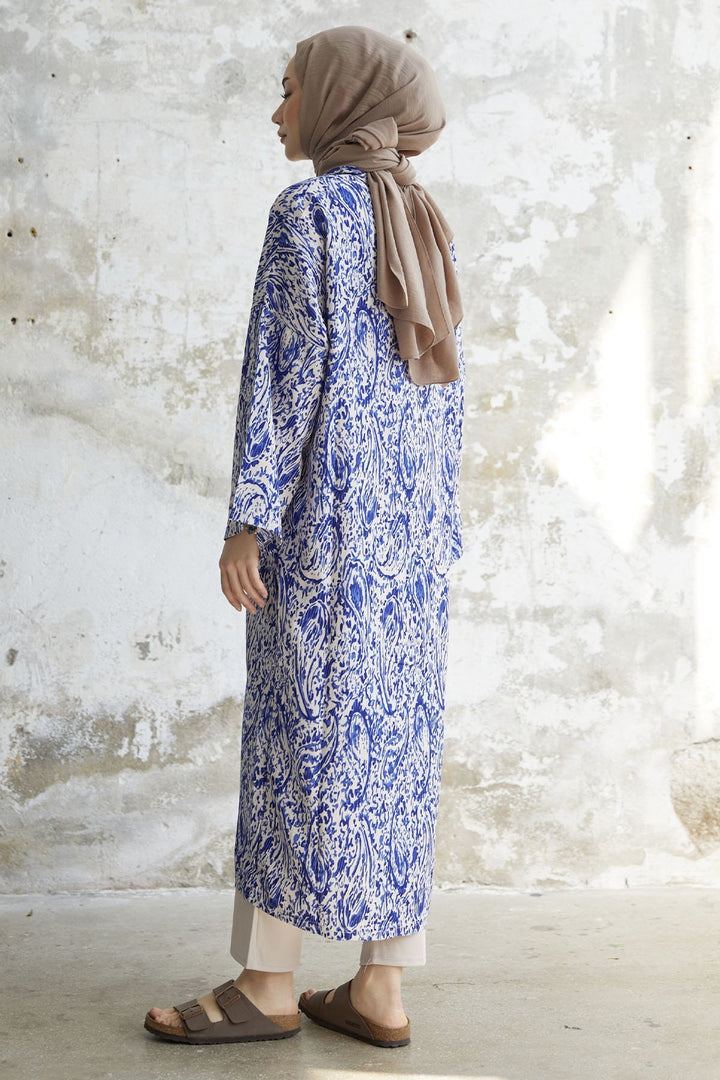 MDS Women Spiral Patterned Long Kimono - Blue - Reggio Emilia