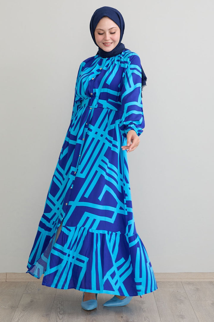 MDS Women Striped Belted Blue Viscose Dress - Valongo