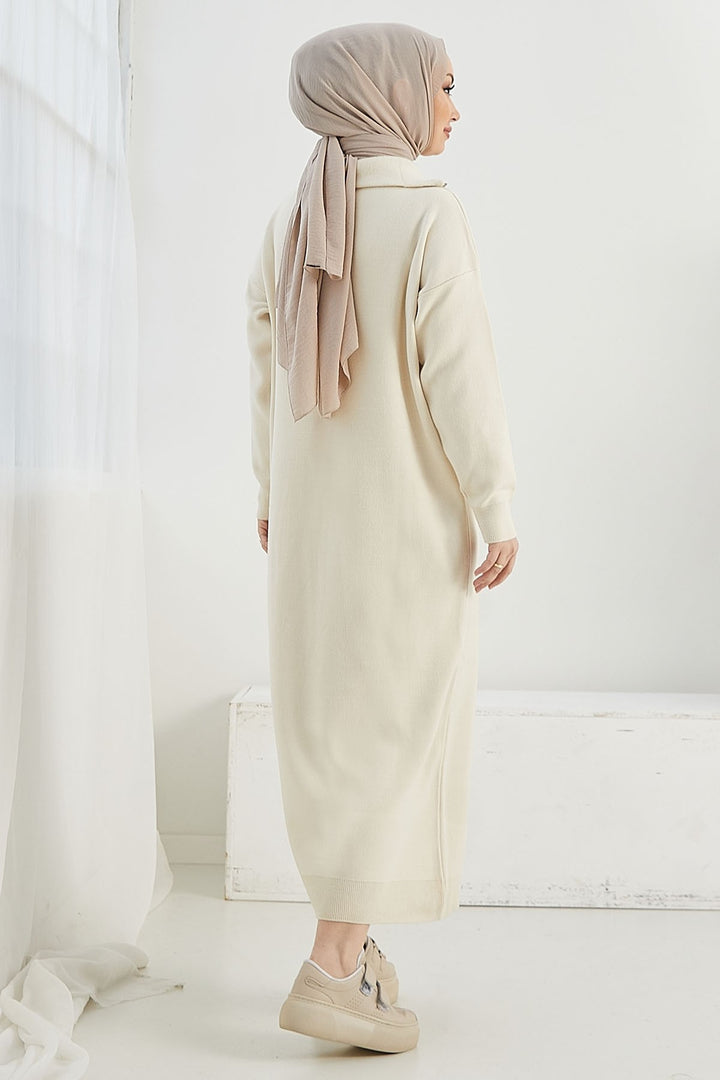 MDS Women Esila Collar Zip Long Knit Dress - Ecru - Tamazunchale