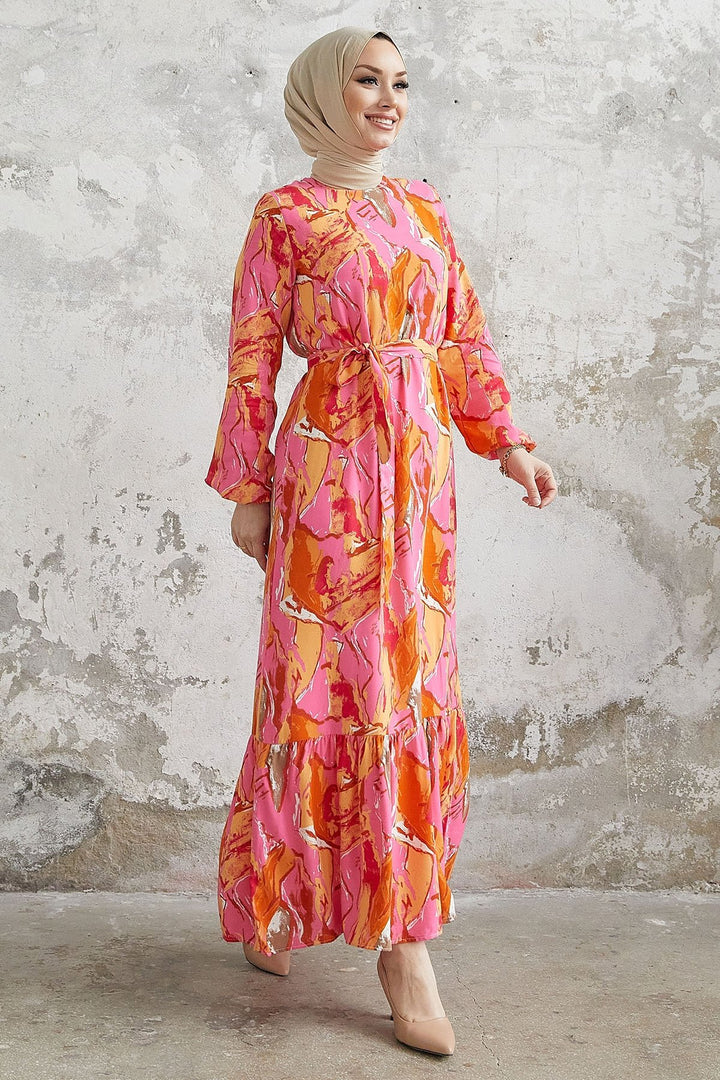 MDS Women Rabel Marbled Patterned Viscose Dress - Orange - Pleasant Hill