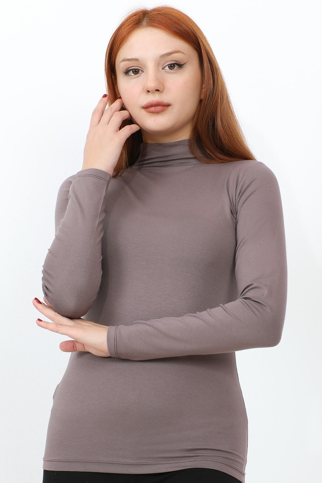 MDS Women Long Sleeve Fisherman Collar Basic Bodysuit - Brown - Mitrovicë