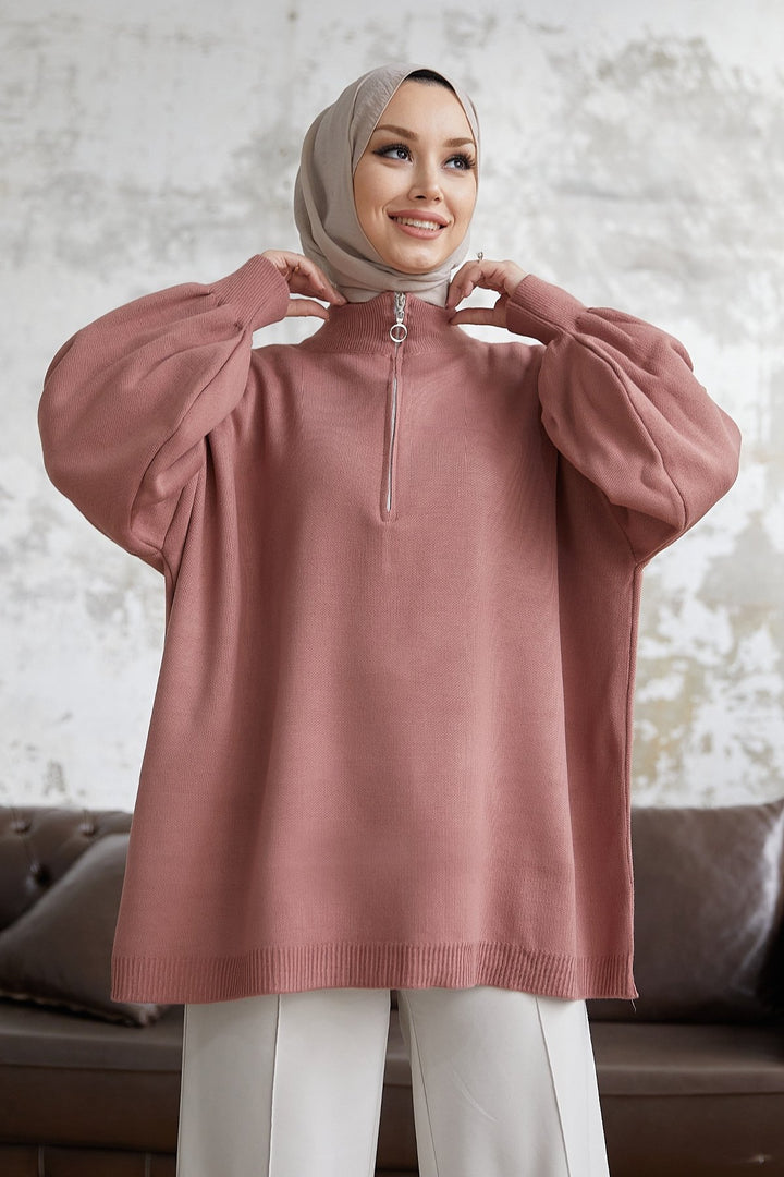 MDS Women Sara Zippered Knit Tunic - Rose Pink - Augusta