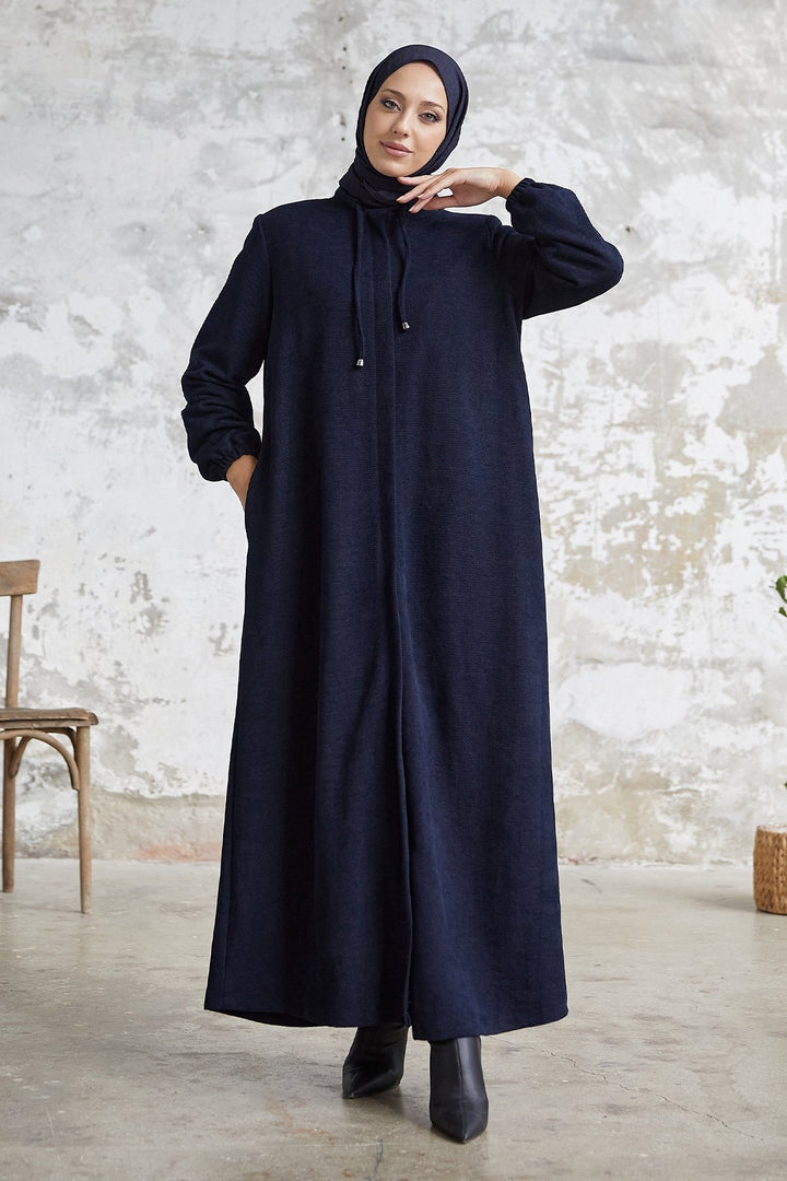 MDS Women Levina Secret Snap Abaya - Navy Blue - Montclair