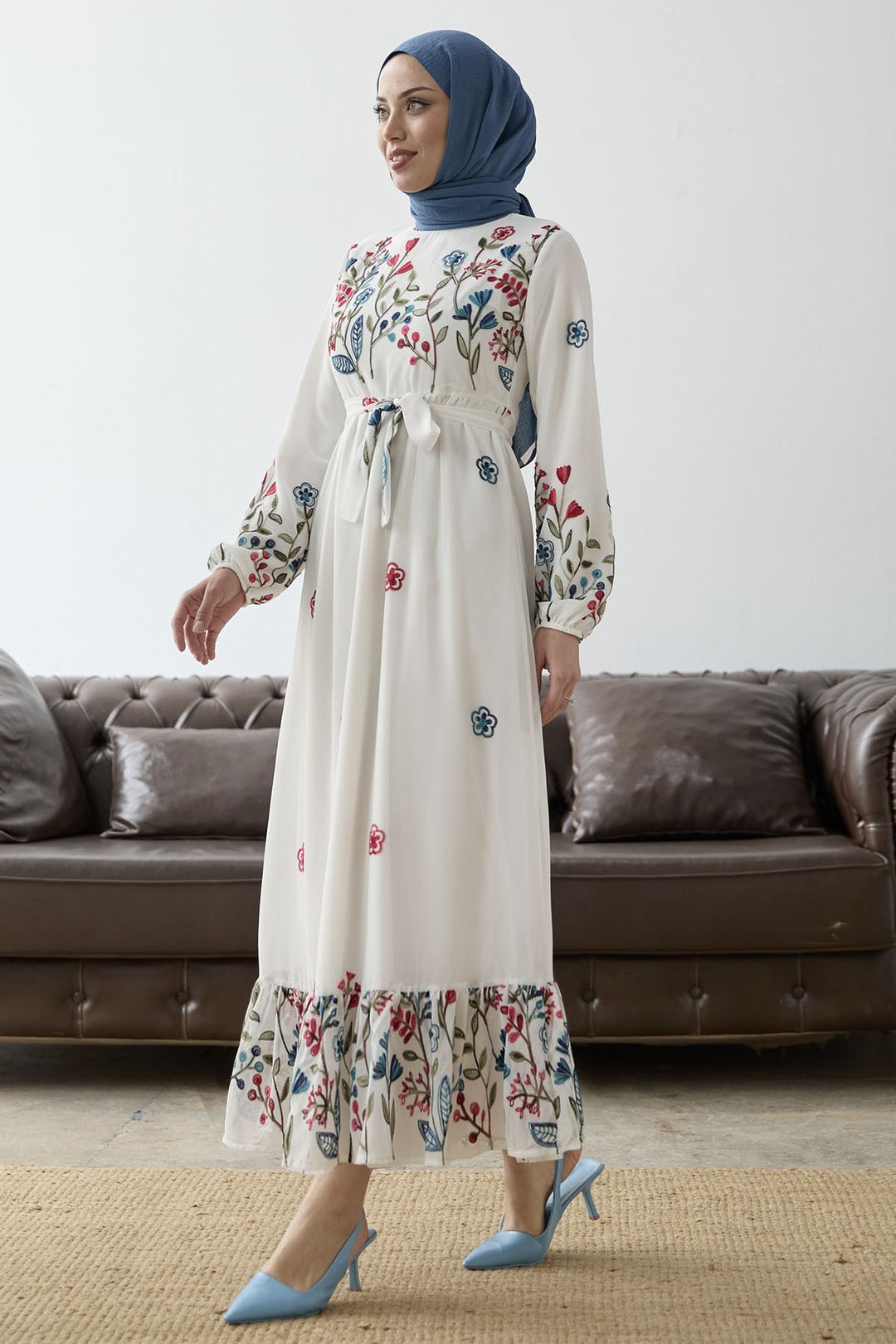 MDS Women Mixed Flower Embroidered Chiffon Dress - White - Bradford