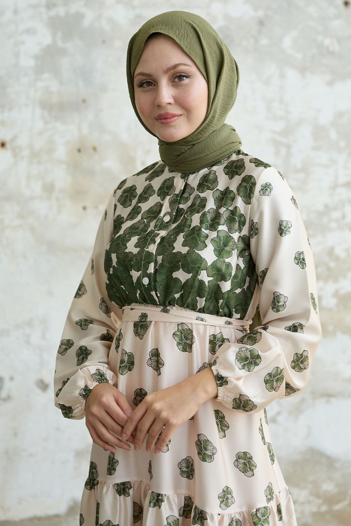 MDS Women Half-Buttoned Green Satin Dress - Hermosillo