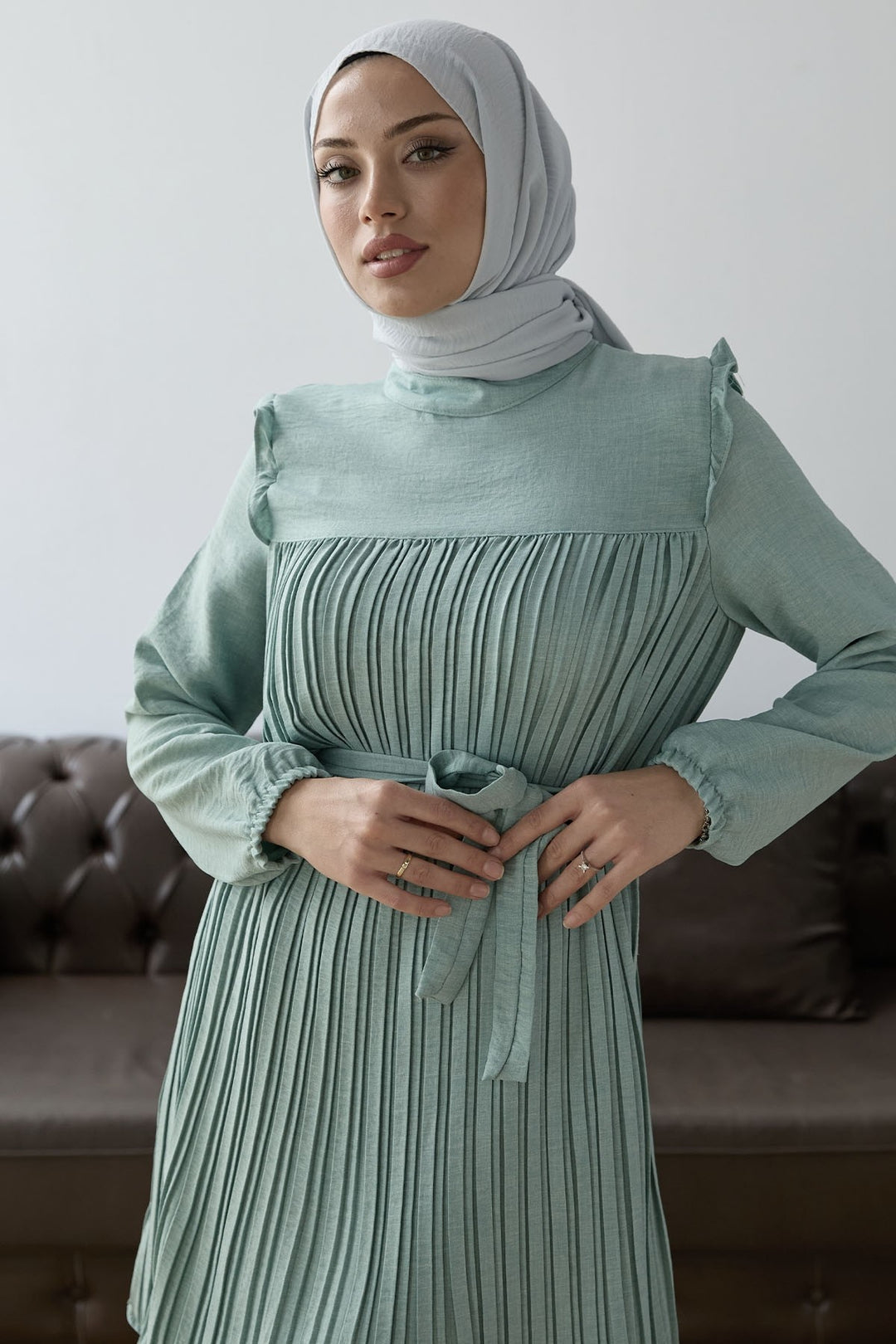 MDS Women Front Pleated Ruffle Detail Set - Water Green - Hofheim