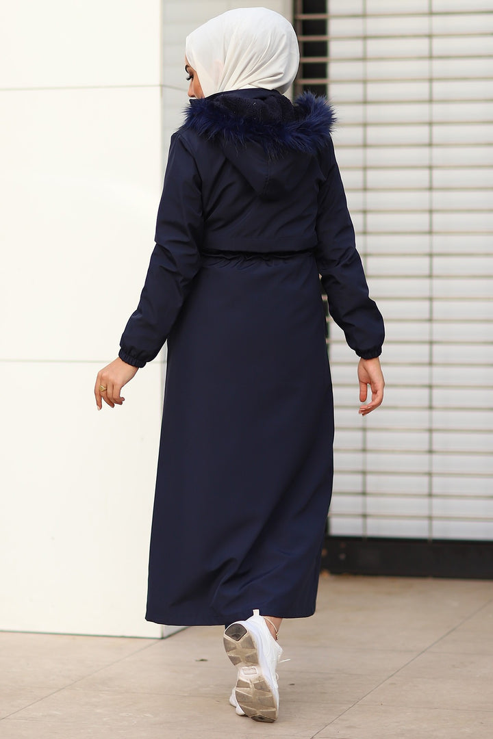 MDS Women Reverse Pocketed 2204 Long Coat - Navy - Walthamstow