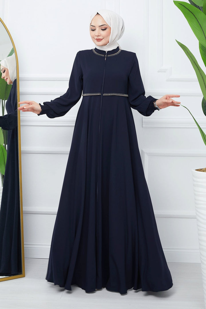 MDS Women Embroidered Mevlana Fabric Cloak - Navy Blue - Pinneberg