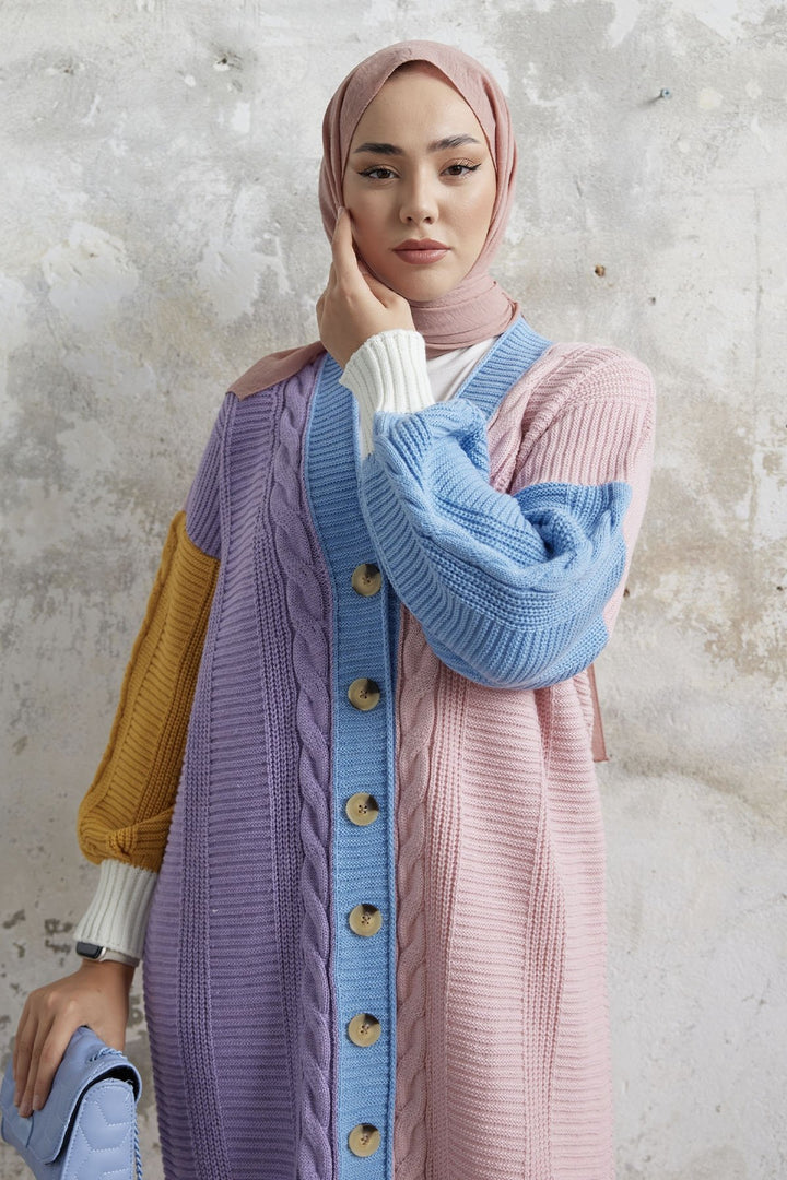 MDS Women Louse Block Colorful Long Knit Cardigan - Powder - Aberdeen