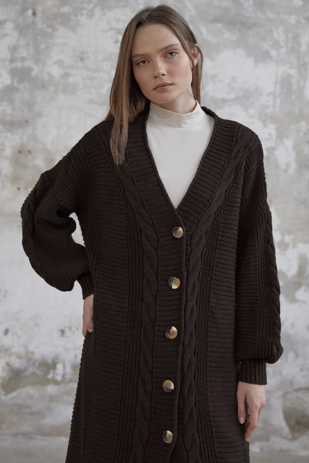 MDS Women Evia Buttoned Knit Cardigan - Bitter Coffee - Marijampolė
