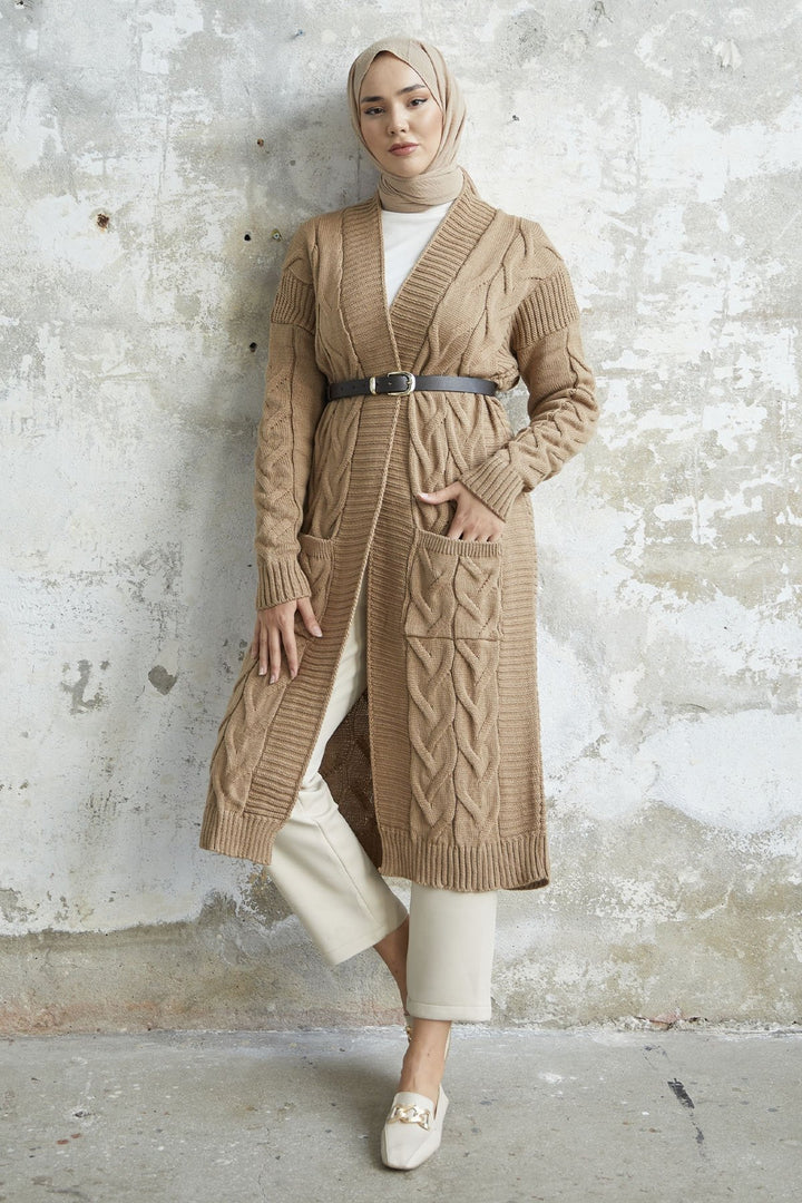MDS Women Eriyas Cable Knit Pocket Cardigan - Dark Beige - Merrillville