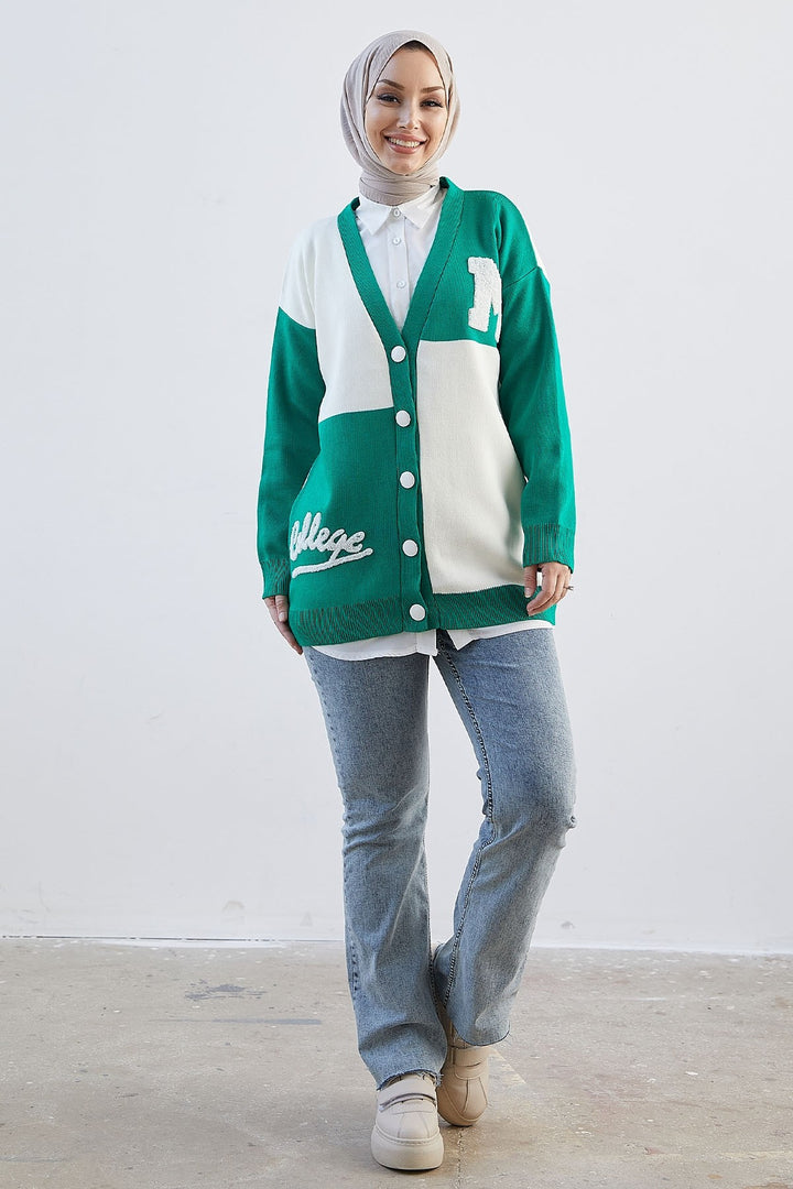 MDS Women M College Knit Cardigan - Green - Mieres