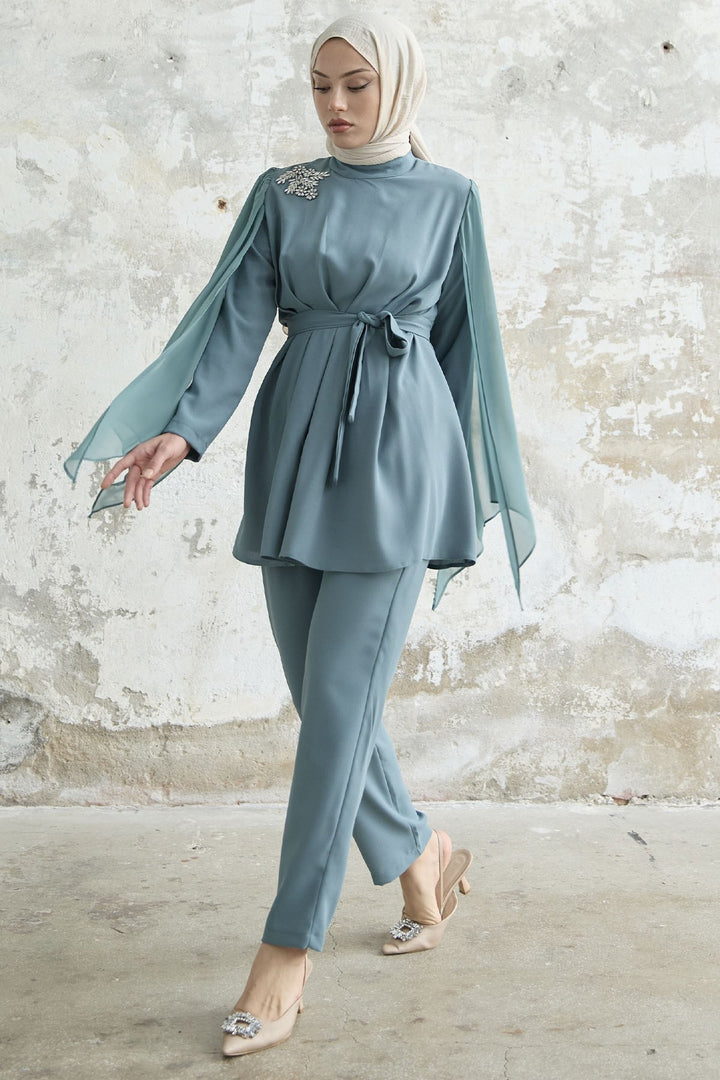 MDS Women Stone-Accented Tulle Crepe Set - Mint - Westfield
