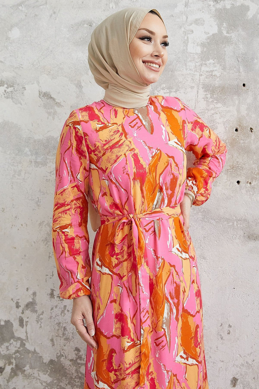 MDS Women Rabel Marbled Patterned Viscose Dress - Orange - Pleasant Hill