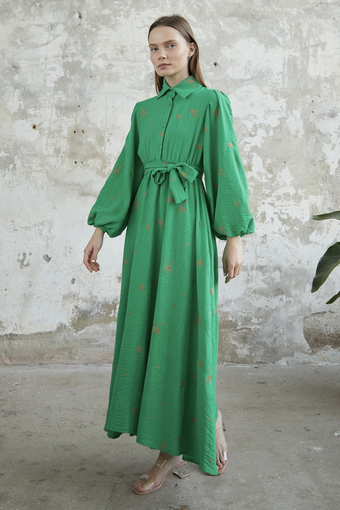 MDS Women Belted Embroidered Dress - Green - Abington