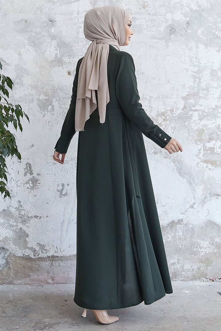 MDS Women Emery Belted Shirt Collar Abaya - Khaki - Geldern