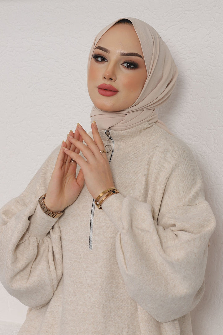 MDS Women Sara Zippered Knit Tunic - Ecru - Macuspana