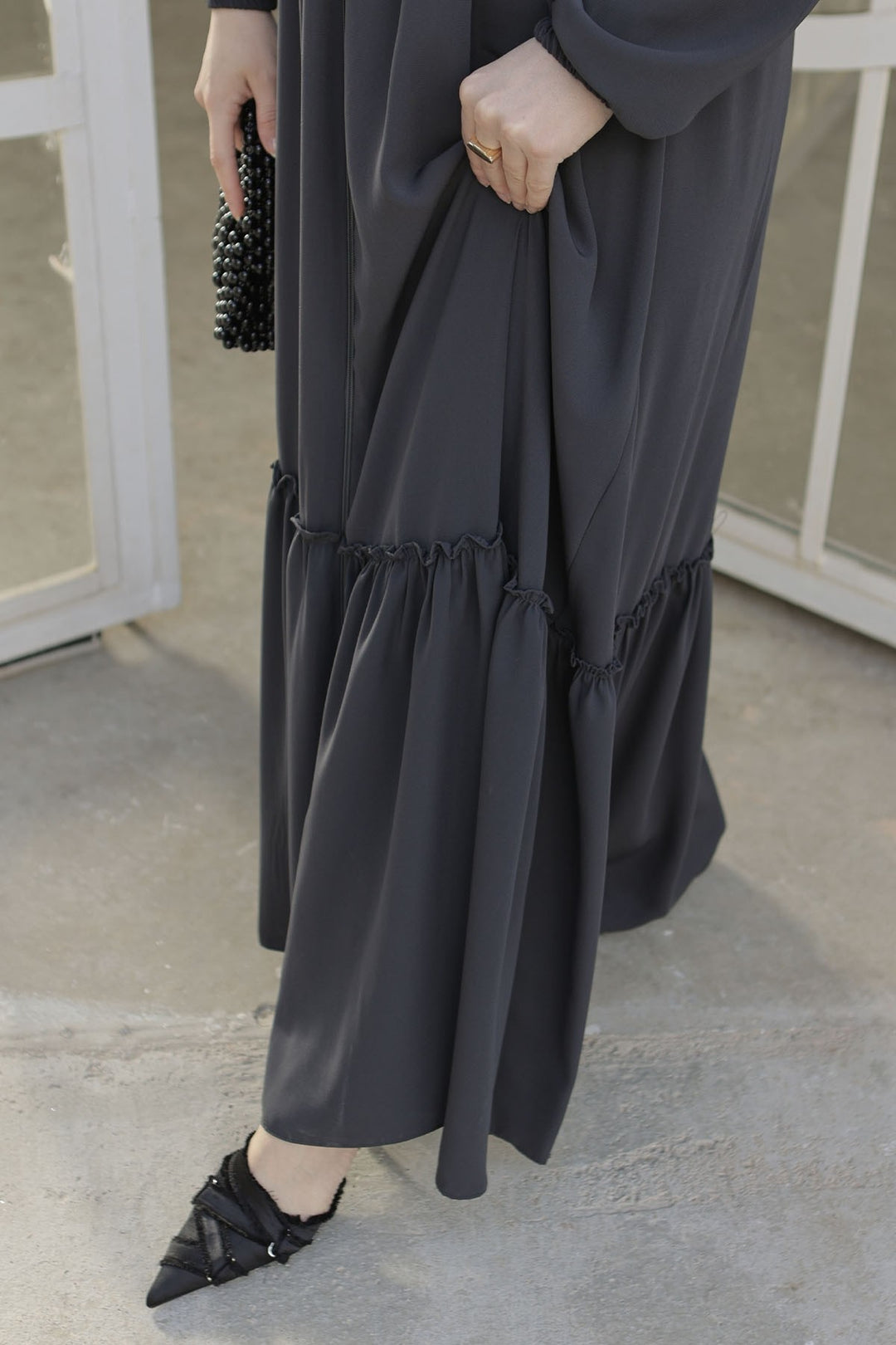 MDS Women Pleated Detail Zippered Ferace - Anthracite - Pasadena
