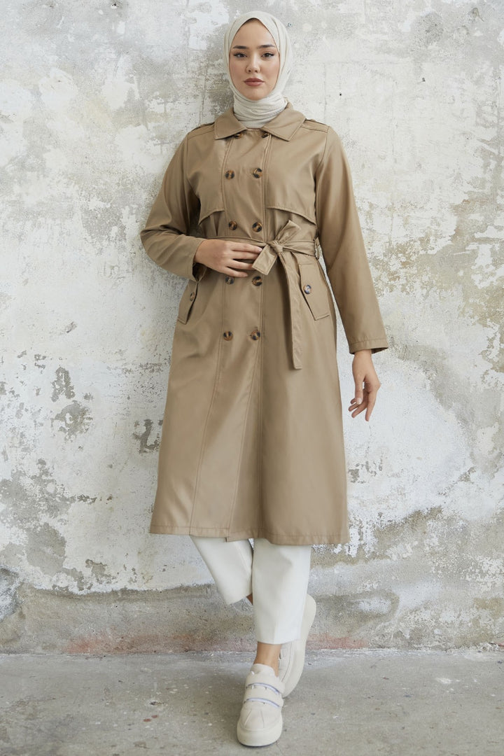 MDS Women Evelina Double Button Detail Trench Coat - Beige - Bristol