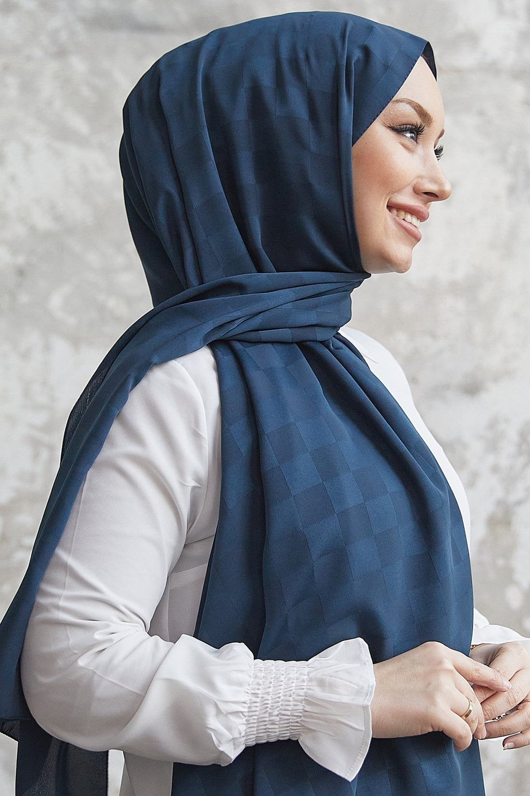 MDS Women Maura Lady Pattern Silky Jacquard Shawl - Navy - Linares