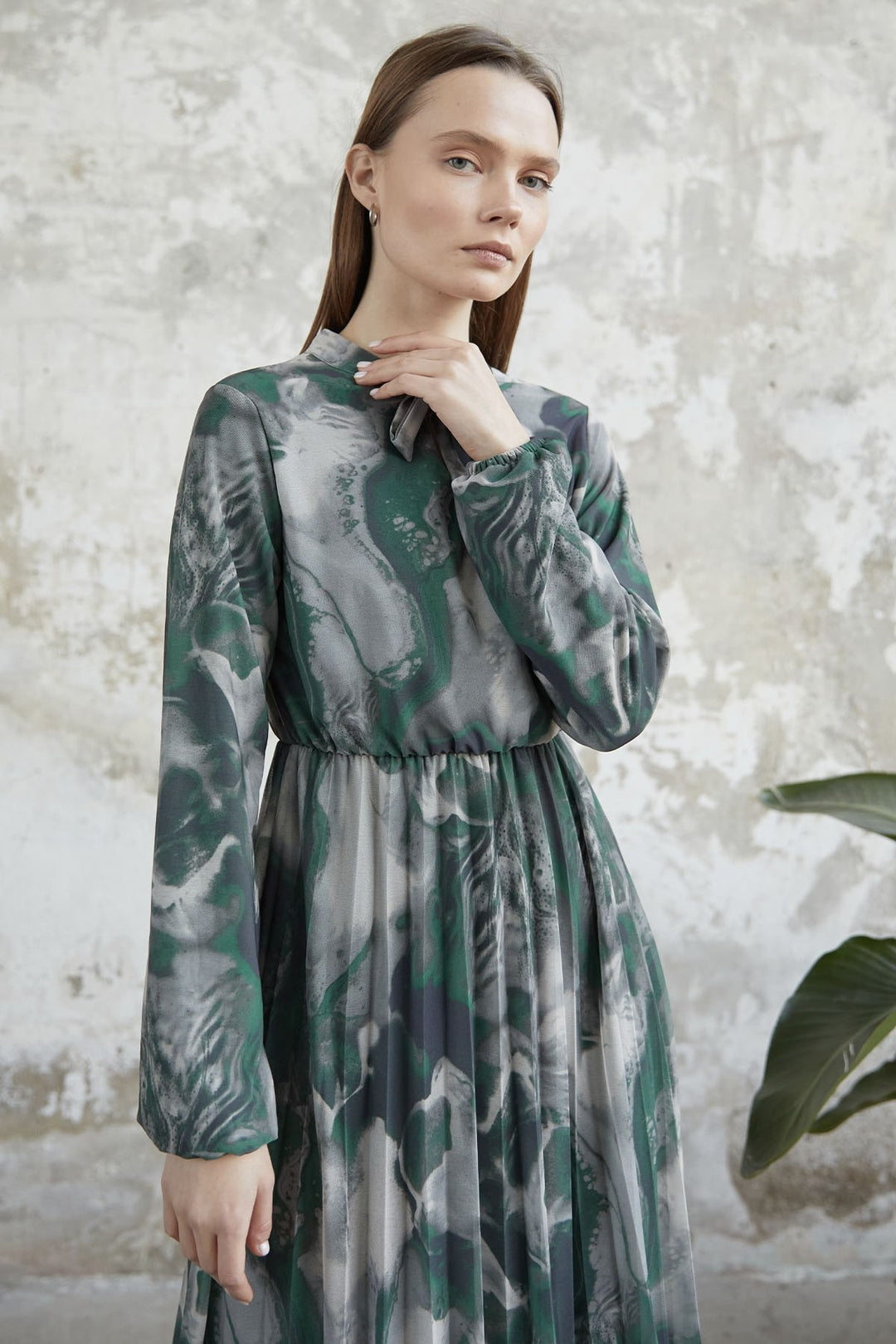 MDS Women Collar Belted Tulle Dress - Green - Lutsk