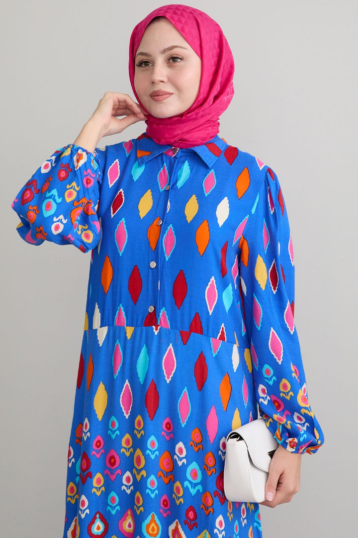MDS Women Shirt Collar Loose Indigo Viscose Dress - Bottrop